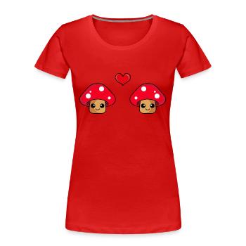 Champignon Couple Amour Bande Dessinée - T-shirt bio Premium Femme - rouge - Devant - Mia (176cm)