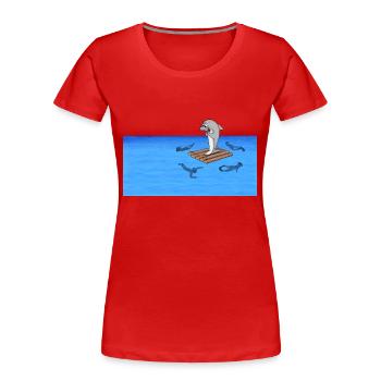 Hai auf Floß - Frauen Premium Bio T-Shirt - Rot - Vorne - Mia (176cm)