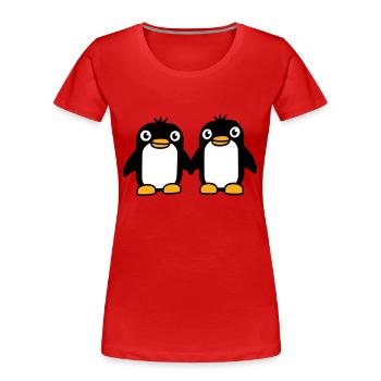 2 Pinguine Pärchen Händchen haltenverliebt Freunde - Frauen Premium Bio T-Shirt - Rot - Vorne - Mia (176cm)