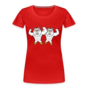 2 Eulen Bodybuilder Muskeln Bizeps Posen Gym Rat - Frauen Premium Bio T-Shirt - Rot - Vorne - Mia (176cm)