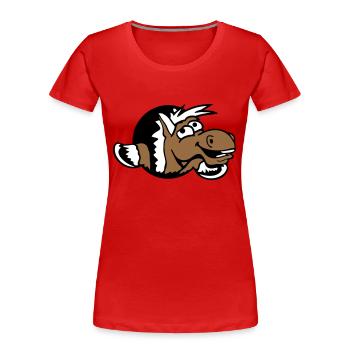 Horse Funny Crazy Hole Laughing Comic Riding Fun - Women's Premium Organic T-Shirt - red - Front - Mia (176cm)