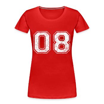 08 in white in the used look - Women's Premium Organic T-Shirt - red - Front - Mia (176cm)