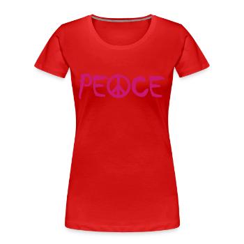 PEACE - mit dem A als Friedenssymbol Peacezeichen - Frauen Premium Bio T-Shirt - Rot - Vorne - Mia (176cm)
