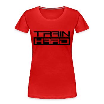 workout cool design text dumbbell train hard exerc - Women's Premium Organic T-Shirt - red - Front - Mia (176cm)