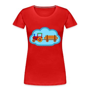Roter Traktor / Traktor mit Hänger - Frauen Premium Bio T-Shirt - Rot - Vorne - Mia (176cm)