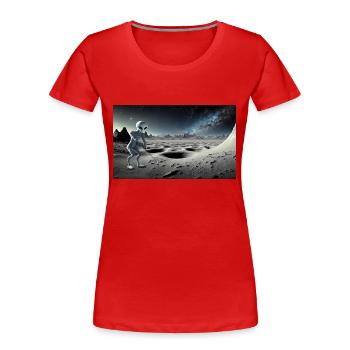 Alien gris sur la surface de la lune – Jouer au golf - T-shirt bio Premium Femme - rouge - Devant - Mia (176cm)