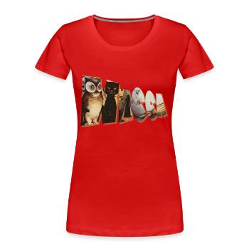 wicca schriftzug eule katze besen - Frauen Premium Bio T-Shirt - Rot - Vorne - Mia (176cm)