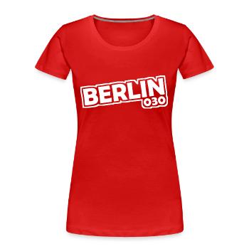Berlin - 030 - Hauptstadt - Deutschland - Vorwahl - Frauen Premium Bio T-Shirt - Rot - Vorne - Mia (176cm)