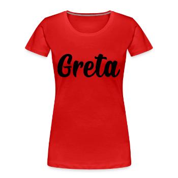 Greta - Frauen Premium Bio T-Shirt - Rot - Vorne - Mia (176cm)