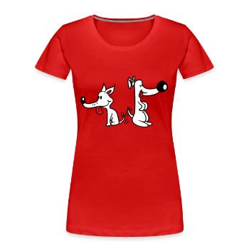2 Hunde Große Nasen Aufgeregt Schwänzchen Wackeln - Frauen Premium Bio T-Shirt - Rot - Vorne - Mia (176cm)