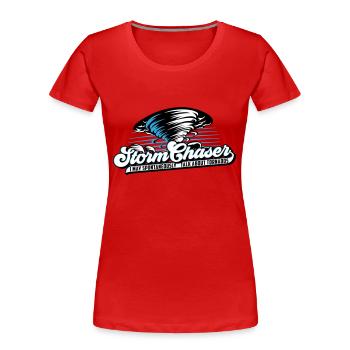 Les couleurs peuvent être modifiées | Storm Hunter Tornades Météo - T-shirt bio Premium Femme - rouge - Devant - Mia (176cm)