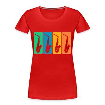 Sammlung von Vintage-Saxophonen - Frauen Premium Bio T-Shirt - Rot - Vorne - Mia (176cm)