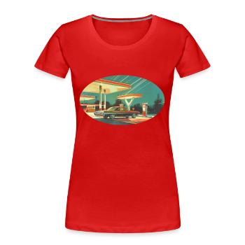 Benzinbrüder Tankstelle - Frauen Premium Bio T-Shirt - Rot - Vorne - Mia (176cm)