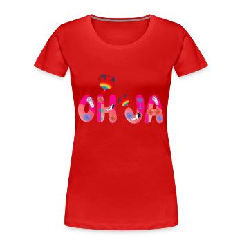 oh ja text adrettes rosa - Frauen Premium Bio T-Shirt - Rot - Vorne - Mia (176cm)