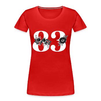 Numéro 83 floral noir - 83e anniversaire floral - T-shirt bio Premium Femme - rouge - Devant - Mia (176cm)