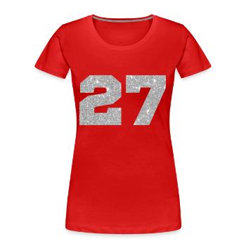 Numéro 27 paillettes argenté - 27e anniversaire - T-shirt bio Premium Femme - rouge - Devant - Mia (176cm)