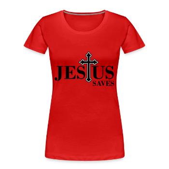Jesus Rettet - Frauen Premium Bio T-Shirt - Rot - Vorne - Mia (176cm)