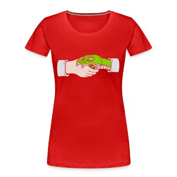 Greeting Handshake Snake Bites - Women's Premium Organic T-Shirt - red - Front - Mia (176cm)