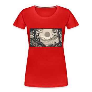 Wanderer in Berglandschaft - Frauen Premium Bio T-Shirt - Rot - Vorne - Mia (176cm)