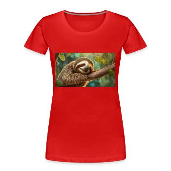 Niedliche Tiere chillen – Faultier - Frauen Premium Bio T-Shirt - Rot - Vorne - Mia (176cm)