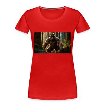 Sasquatch Bigfoot in the forest monster dark - Women's Premium Organic T-Shirt - red - Front - Mia (176cm)