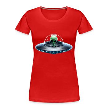 Alien vert dans un vaisseau spatial - T-shirt bio Premium Femme - rouge - Devant - Mia (176cm)