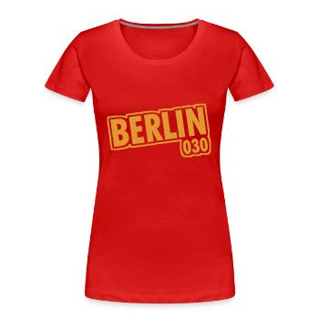 Berlin - 030 - Hauptstadt - Deutschland - Vorwahl - Frauen Premium Bio T-Shirt - Rot - Vorne - Mia (176cm)
