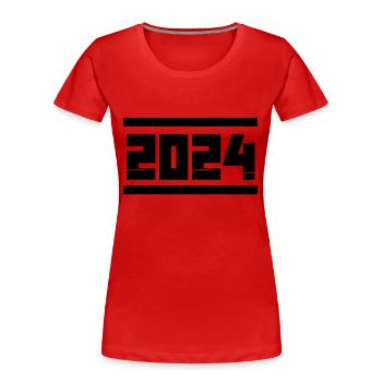 2024 - Frauen Premium Bio T-Shirt - Rot - Vorne - Mia (176cm)