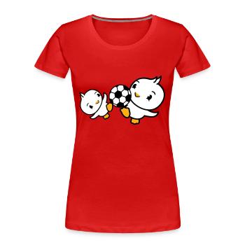 2 Birds Playing Soccer Together Fun Ball Sports - Women's Premium Organic T-Shirt - red - Front - Mia (176cm)