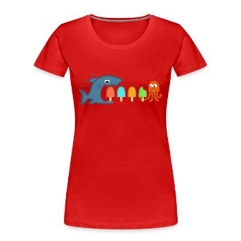 Les requins et les méduses mangent des sucettes glacées - T-shirt bio Premium Femme - rouge - Devant - Mia (176cm)