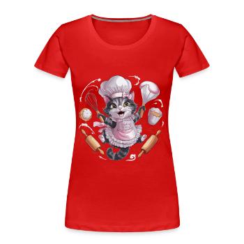 Liebenswerte Katze beim Backen - Frauen Premium Bio T-Shirt - Rot - Vorne - Mia (176cm)