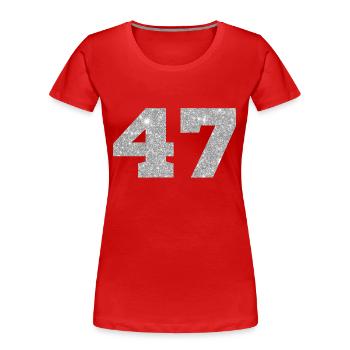 Numéro 47 paillettes argenté - 47e anniversaire - T-shirt bio Premium Femme - rouge - Devant - Mia (176cm)