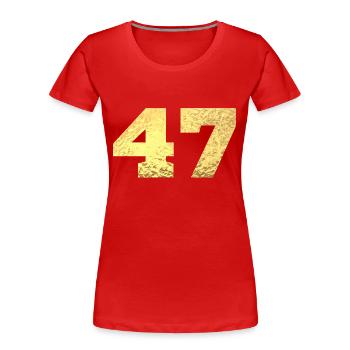 Numéro 47 paillettes doré - 47e anniversaire - T-shirt bio Premium Femme - rouge - Devant - Mia (176cm)