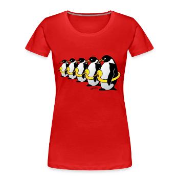 Pinguine mit Quietscheentchen - Frauen Premium Bio T-Shirt - Rot - Vorne - Mia (176cm)