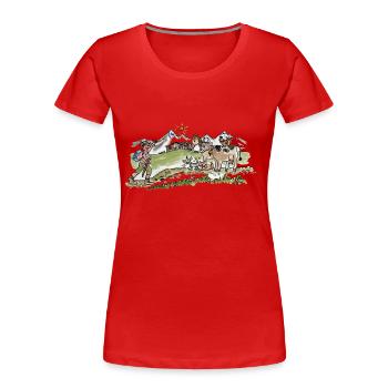 lustige Almwanderung mit Tieren - Frauen Premium Bio T-Shirt - Rot - Vorne - Mia (176cm)
