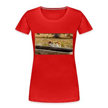 le petit veau - T-shirt bio Premium Femme - rouge - Devant - Mia (176cm)