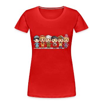 Kinder verschiedener Nationen spielen miteinander - Frauen Premium Bio T-Shirt - Rot - Vorne - Mia (176cm)