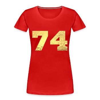 74 paillettes doré - 74 anniversaire - T-shirt bio Premium Femme - rouge - Devant - Mia (176cm)