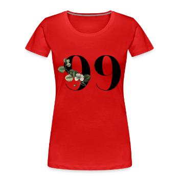 Number 99 Floral Green - 99th Floral Birthday - Women's Premium Organic T-Shirt - red - Front - Mia (176cm)
