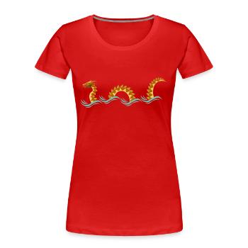 T-shirt serpent de mer jaune doré avec monstre marin - T-shirt bio Premium Femme - rouge - Devant - Mia (176cm)