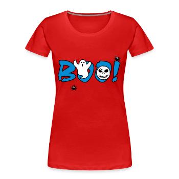 Lustiges Halloween Label für festliche Gestaltung - Frauen Premium Bio T-Shirt - Rot - Vorne - Mia (176cm)