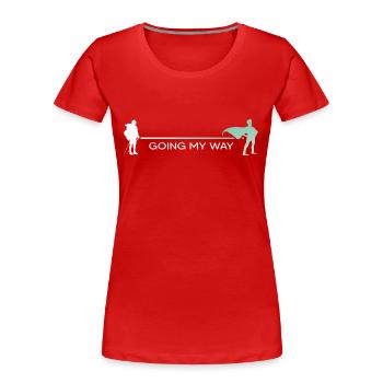 bergwandern "hike" servus alpin "Wanderheld" - Frauen Premium Bio T-Shirt - Rot - Vorne - Mia (176cm)