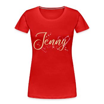 Jenny Nom Prénom Calligraphie Coeur - T-shirt bio Premium Femme - rouge - Devant - Mia (176cm)