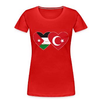 Jordanie Turquie Drapeau Coeur Utilisé - T-shirt bio Premium Femme - rouge - Devant - Mia (176cm)