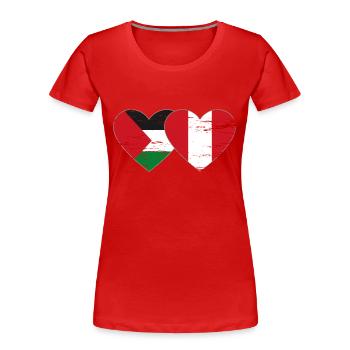 Drapeau de la Palestine Pérou coeur utilisé - T-shirt bio Premium Femme - rouge - Devant - Mia (176cm)