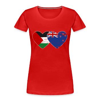 Drapeau de la Palestine Nouvelle-Zélande coeur utilisé - T-shirt bio Premium Femme - rouge - Devant - Mia (176cm)