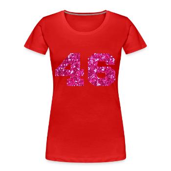 Numéro 46 paillettes rose - 46e anniversaire - T-shirt bio Premium Femme - rouge - Devant - Mia (176cm)