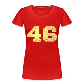 Numéro 46 paillettes doré - 46e anniversaire - T-shirt bio Premium Femme - rouge - Devant - Mia (176cm)