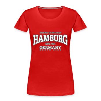 Hamburg (white) - Women's Premium Organic T-Shirt - red - Front - Mia (176cm)