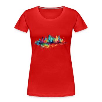 kunstvolle Skyline - Frauen Premium Bio T-Shirt - Rot - Vorne - Mia (176cm)
